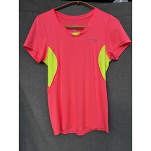Brooks Womens Small Short Sleeve Running Shirt Pink Neon Yellow Equilibrium Tech